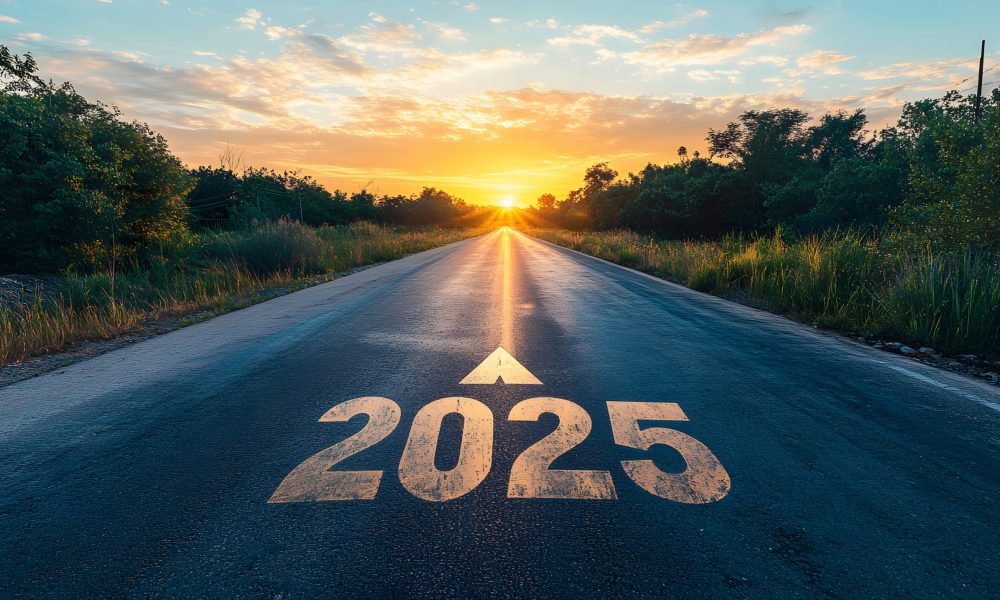 The road with the inscription 2025, the concept of the new year.